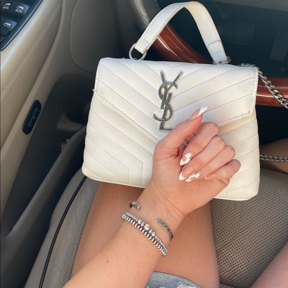 YSL authentic white bag with chain with silver hardware